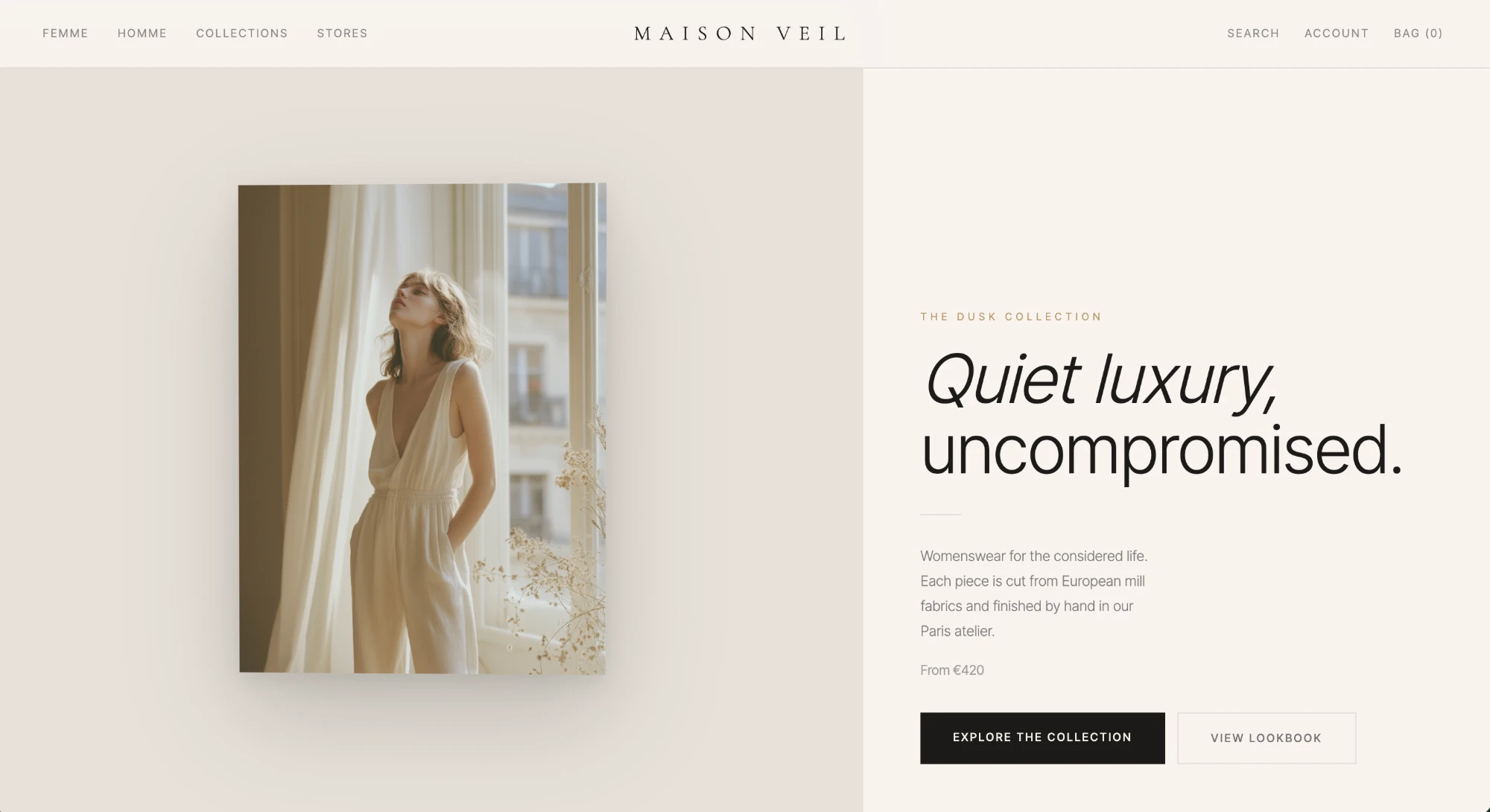 Luxe — High-End Fashion E-Commerce Hero