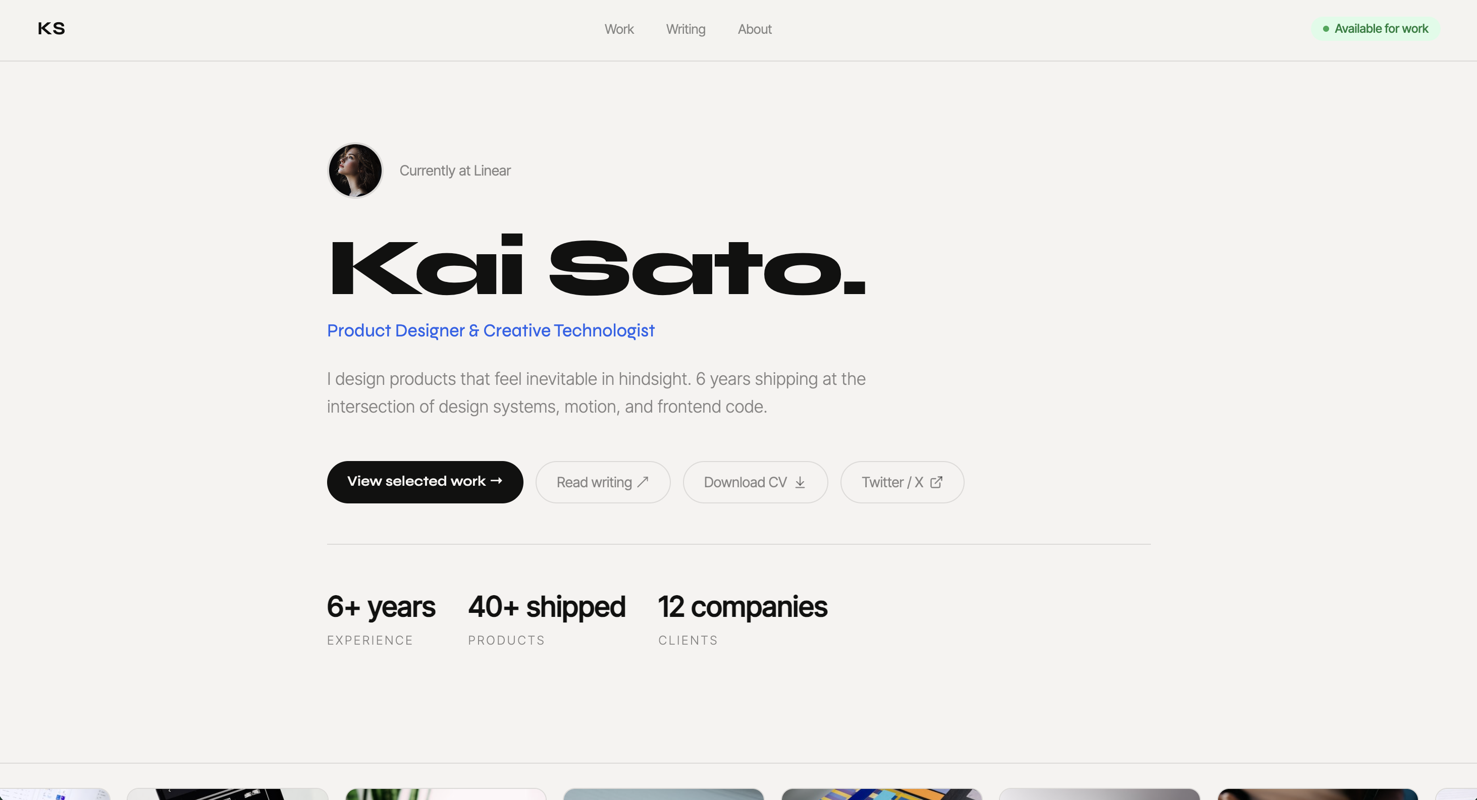 Kai Sato — Minimal Personal Brand Hero